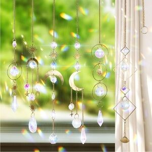 Boho Crystal Suncatcher Moon Chain Pendant Prisms for Window Party Garden Decor